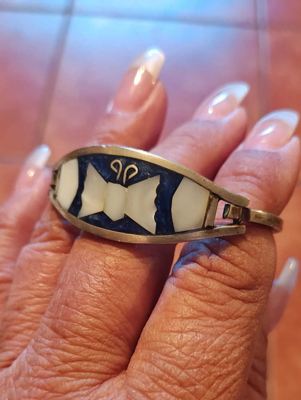 Blue & White Inlay Bracelet - Women's Jewelry